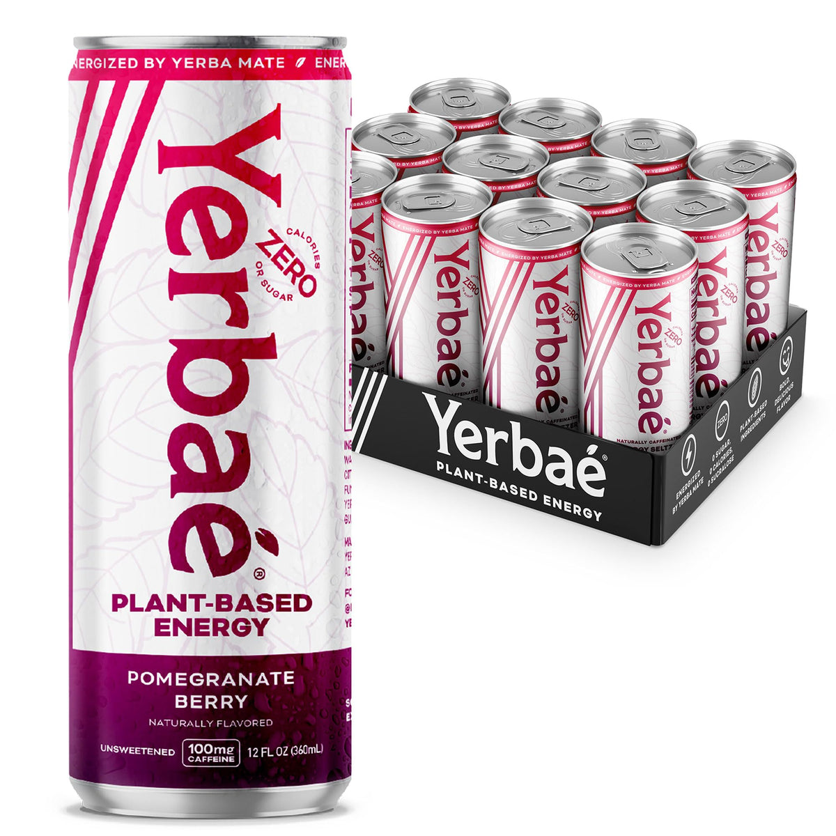 Yerbaé Energy Seltzer can front view, Pomegranate Berry flavor for refreshing energy