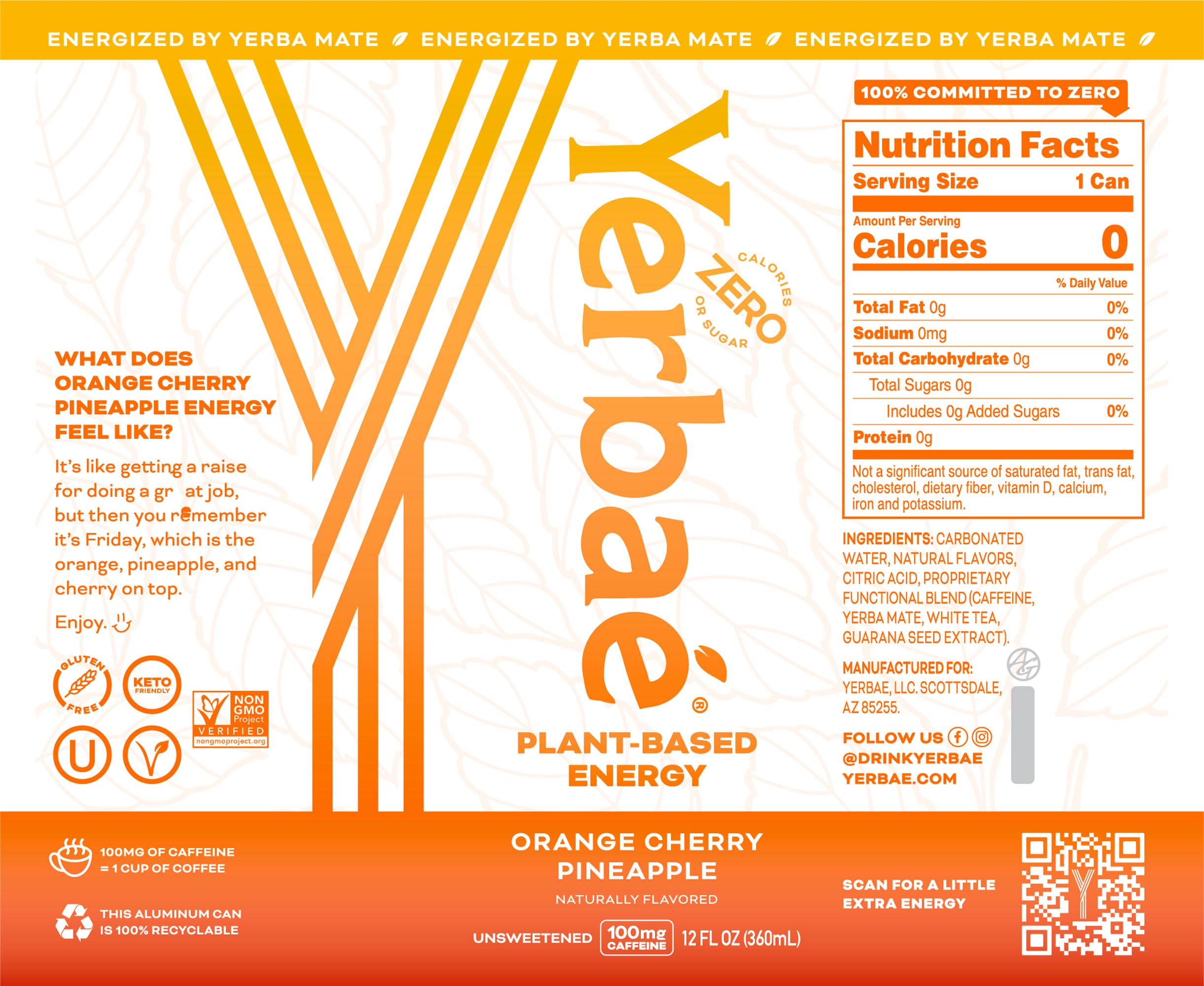 Close-up of Yerbaé logo with yerba mate imagery for natural caffeine.