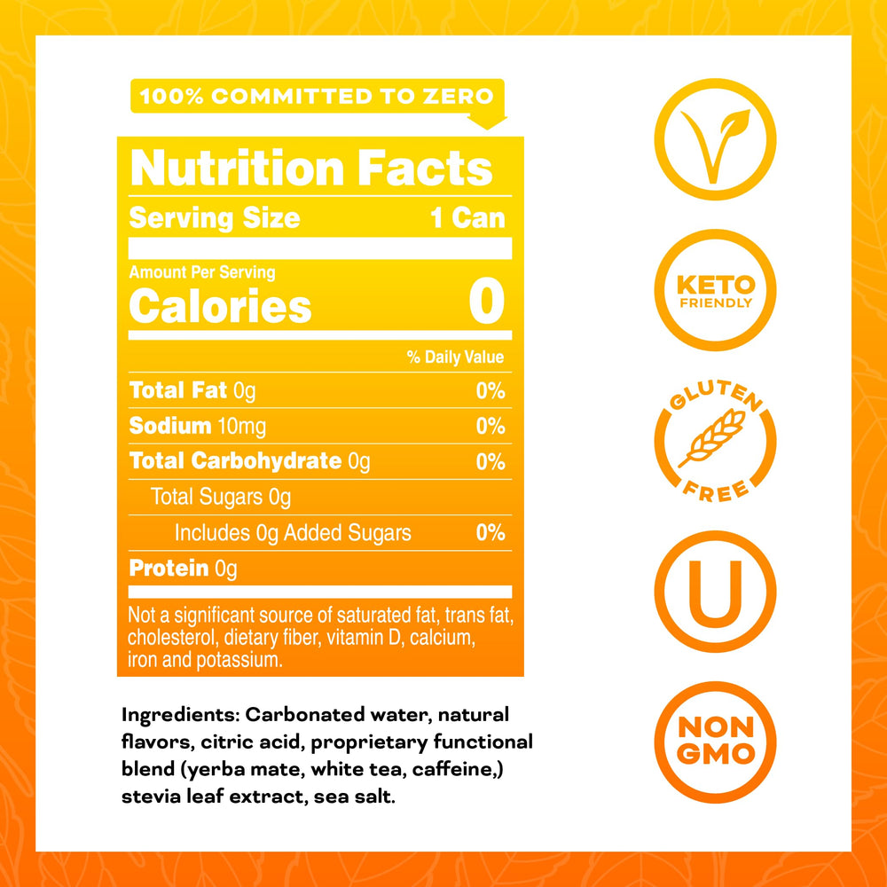 Yerbaé Mango Passion Fruit can side view highlighting clean ingredient profile