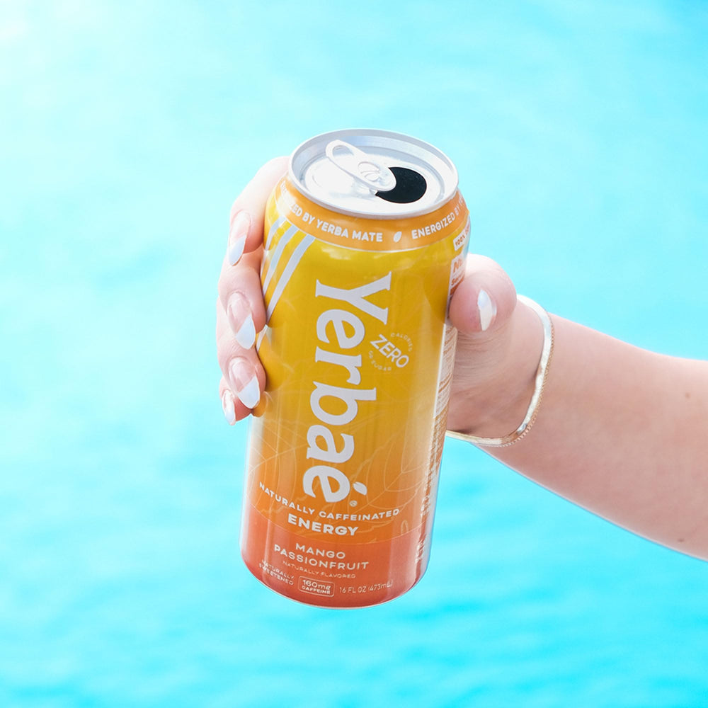 Yerbaé Mango Passion Fruit ingredients list emphasizing eight plant-based components