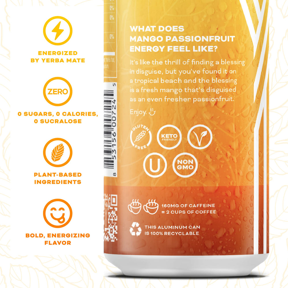 Yerbaé Mango Passion Fruit 12-pack box on display for easy refreshment