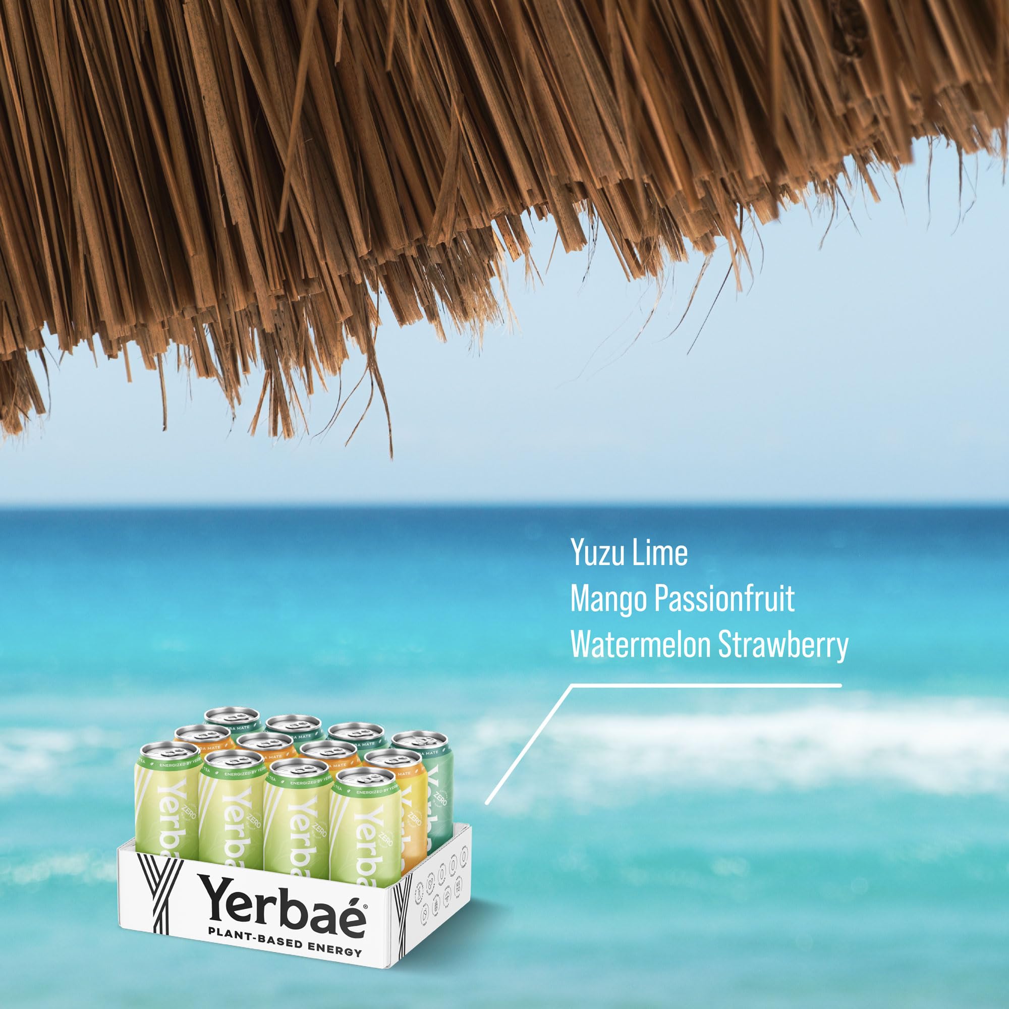 Yerbaé zero sugar label close-up—transparent sugar-free energy choice.