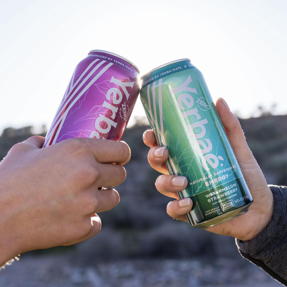 Yerbaé watermelon strawberry can image suggests fruity profile and energy boost.