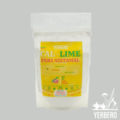 Yerbero calcium hydroxide powder jar highlights premium quality for nixtamalization and tortilla making.