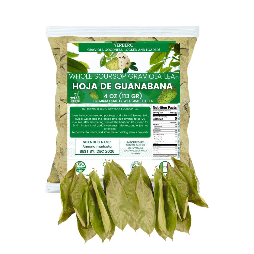 Yerbero graviola soursop leaves bag 4oz showcasing premium wildcrafted tea base.