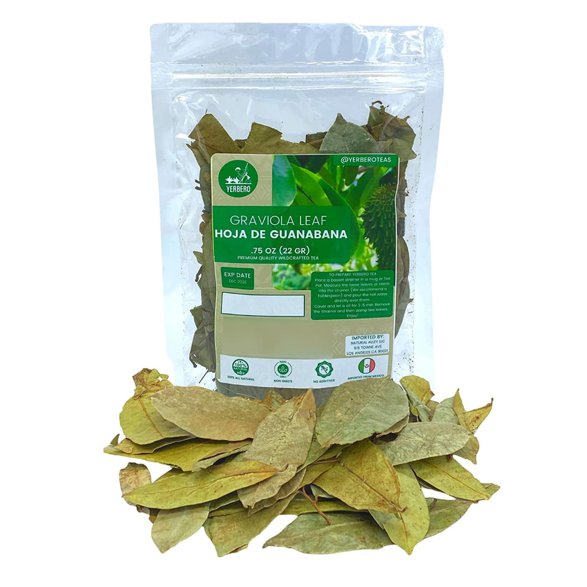 Yerbero Guanabana leaves whole bundle ready for tea preparation.
