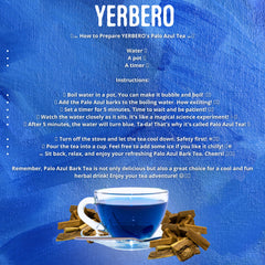 Yerbero Palo Azul tea poured into a cup, highlighting calming color.