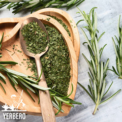 Yerbero rosemary tea whole leaves close-up emphasizing quality