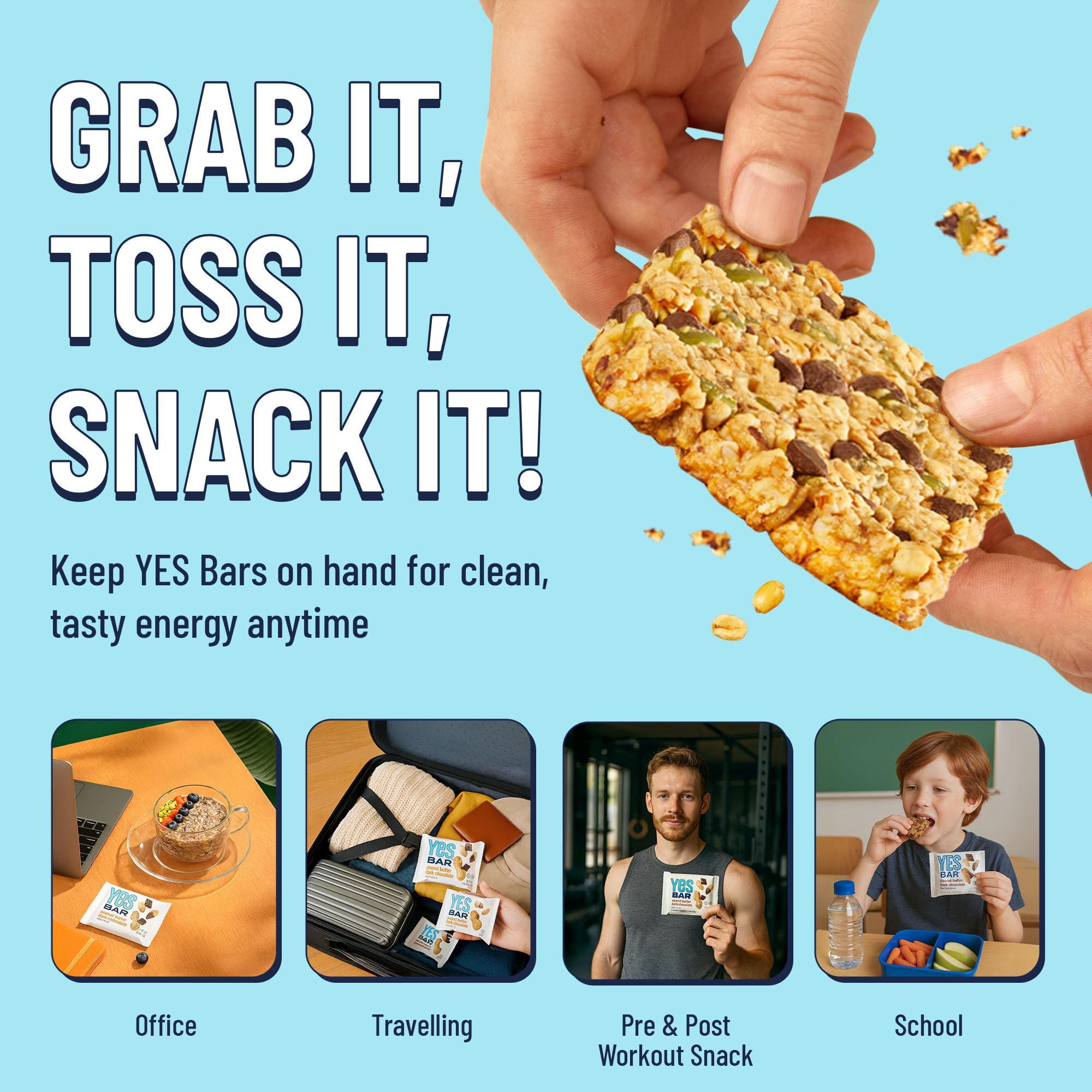 The YES Bar on-the-go snack idea, ready in a bag for busy days.