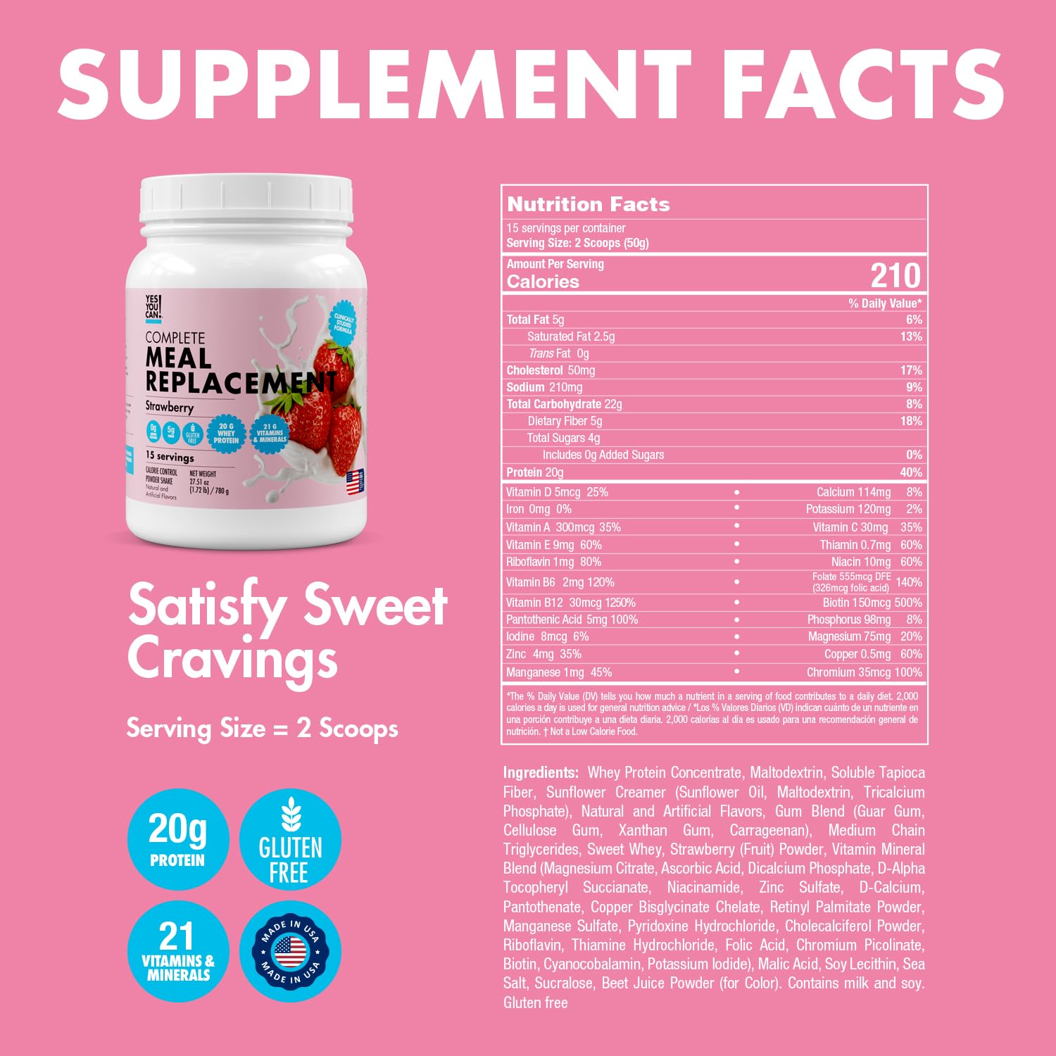 Strawberry flavor packaging of Yes You Can! meal replacement