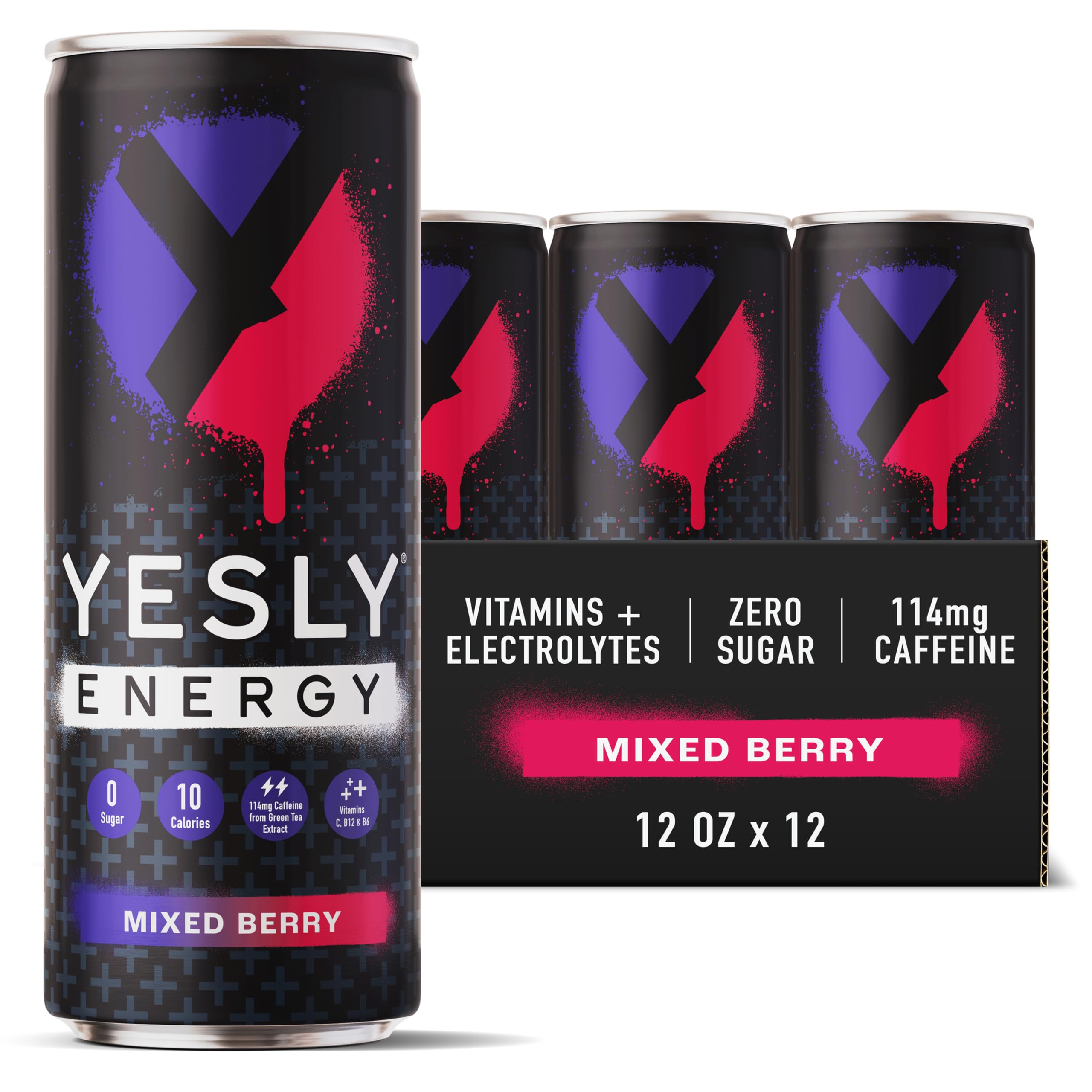 Yesly Energy Drink mixed berry can front for crisp hydration and sustained energy