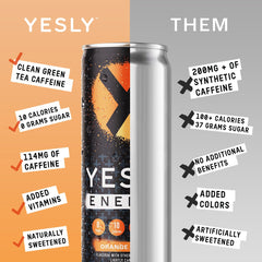 Yesly Energy Orange Cream bottle close-up featuring vitamin boost and label details