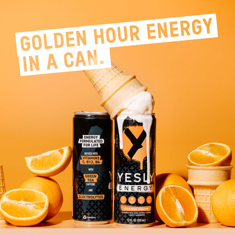 Yesly Energy Orange Cream can on the go, perfect for travel and busy schedules