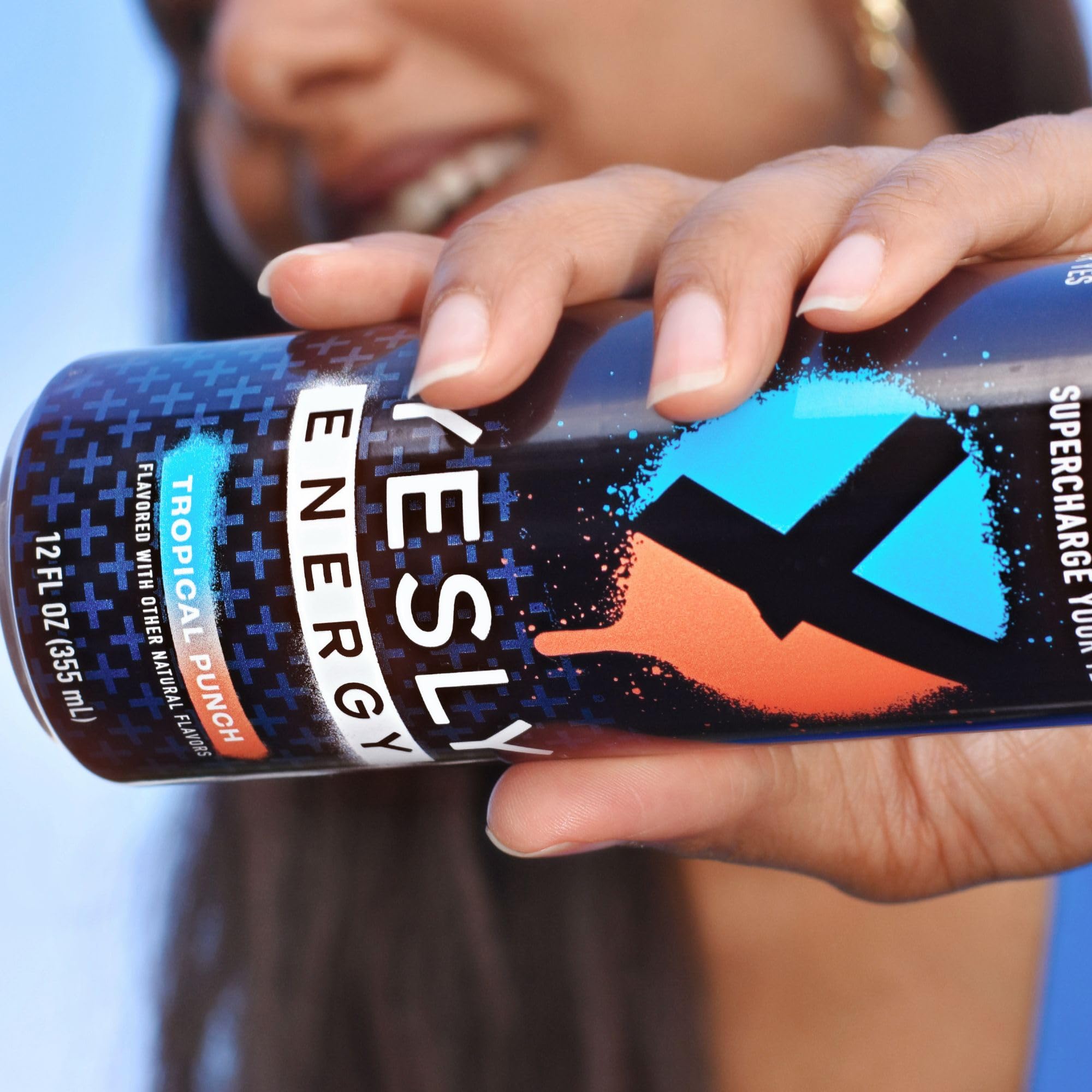 Yesly Energy Tropical Punch in a refrigerator ready for cooling refreshment