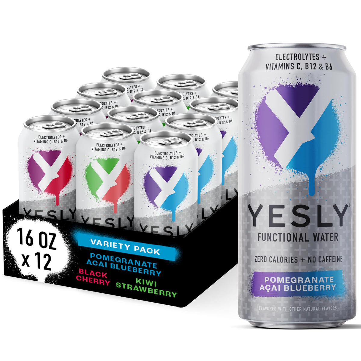 Yesly variety-pack can showing assorted flavors for everyday hydration