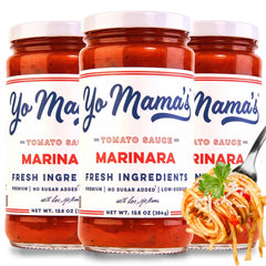 Yo Mama's Foods Keto Marinara trio front view, ready for quick keto meals.