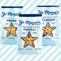 Yo Mama’s Foods high-protein elbow pasta in bowls for family dinners.