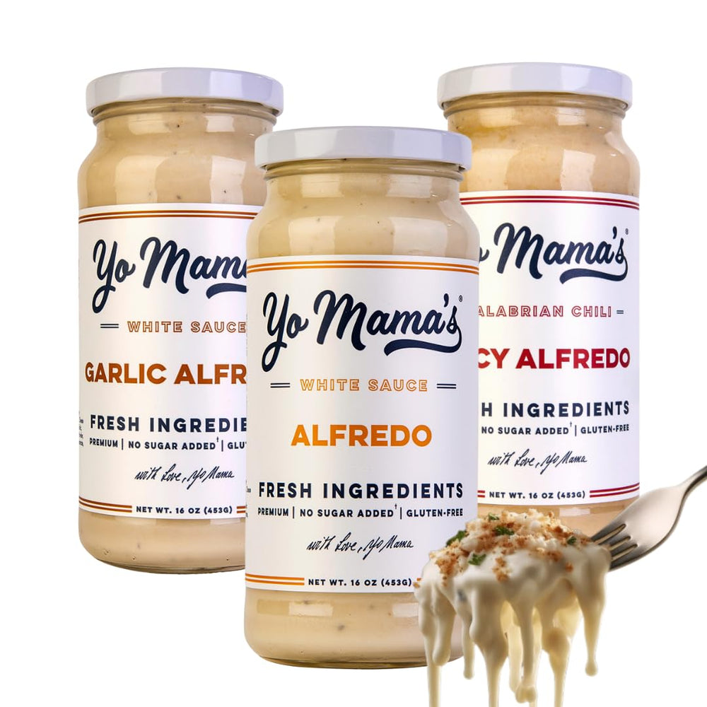 Yo Mama's Foods Classic Alfredo jar for quick keto meals.