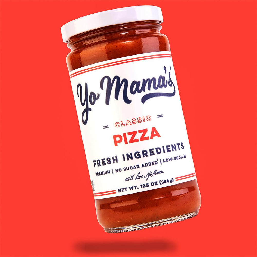 Yo Mama’s Foods packaging highlights gluten-free and vegan-friendly tomato sauce.