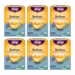 Yogi Bedtime packaging close-up highlighting organic ingredients for calm evenings