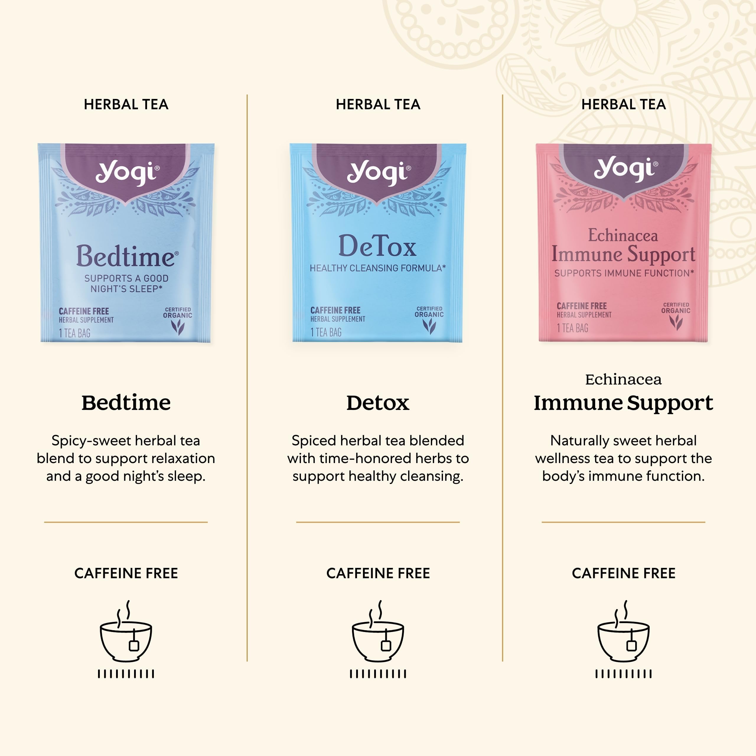 Bedtime tea bag by Yogi for a soothing evening routine.
