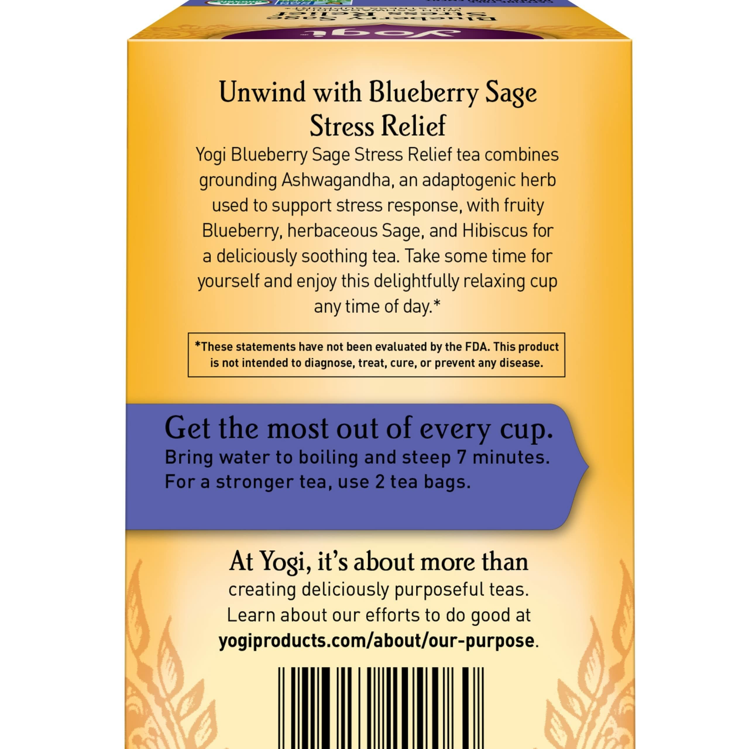 Closeup of Ashwagandha and herbs in Yogi Blueberry Sage blend.