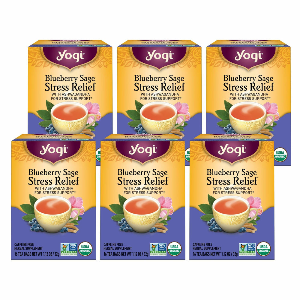 Yogi Blueberry Sage tea bags per pack for a soothing caffeine-free routine.