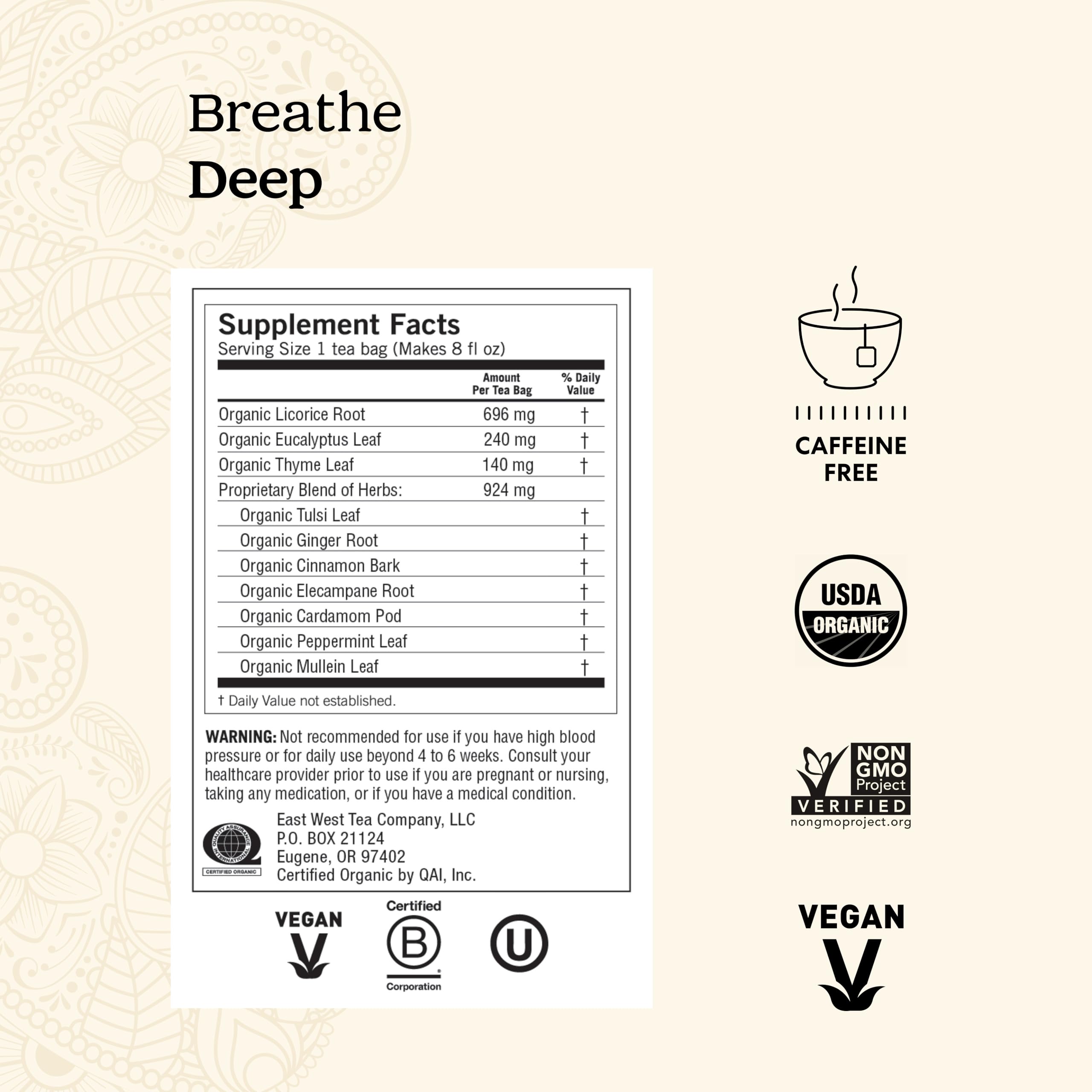 Tea bags close-up for Yogi Breathe Deep, ideal for a soothing ritual