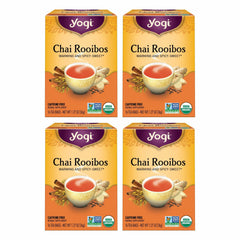 Yogi Chai Rooibos tea bags ready to brew for a caffeine-free evening.