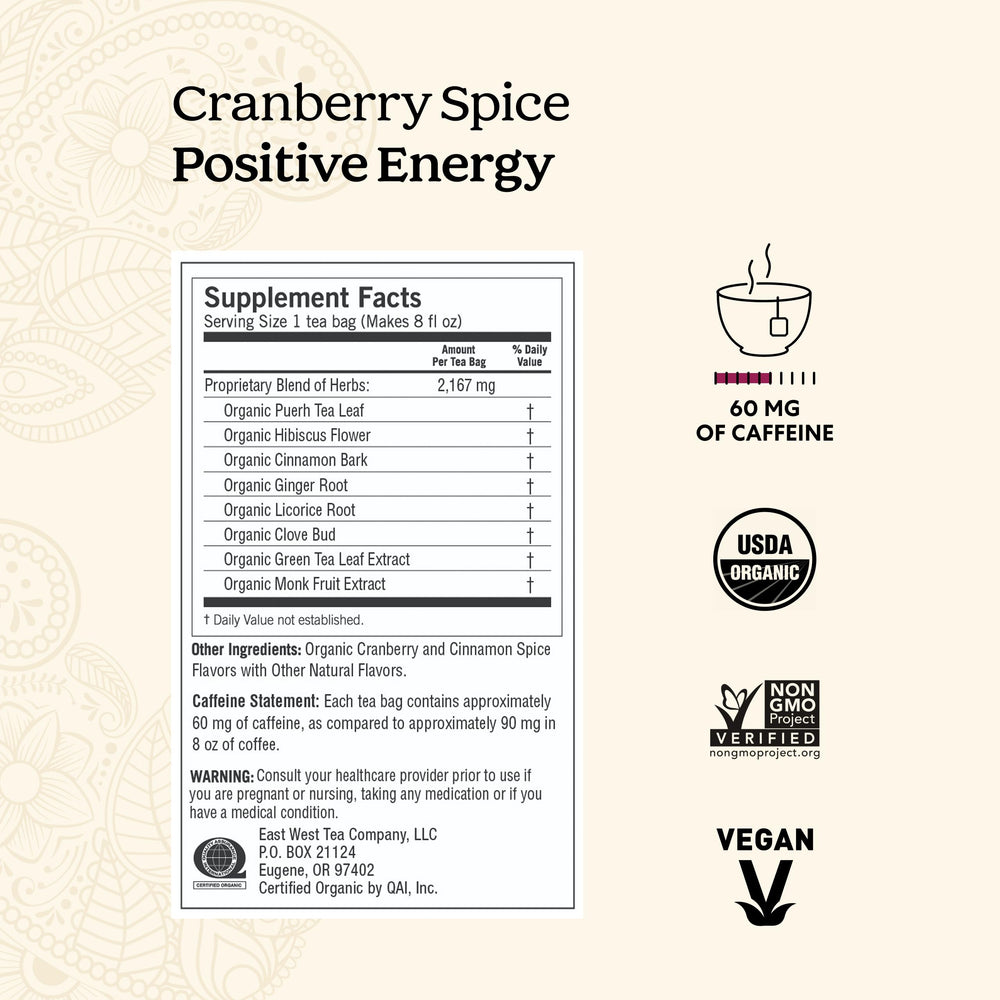 Yogi Cranberry Spiced Positive Energy tea bags ready to steep for focused moments.