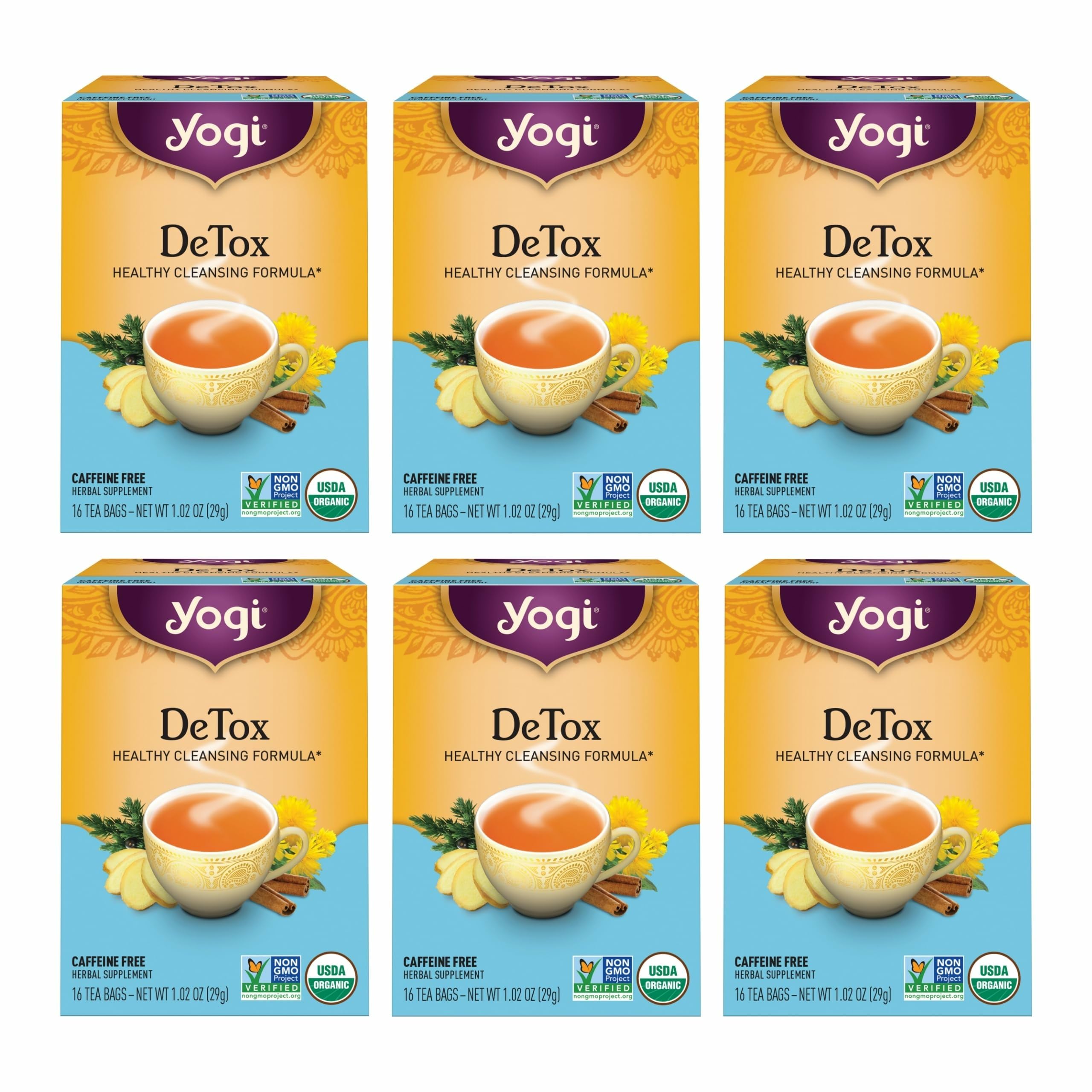 Yogi DeTox front pack image showing organic detox blend for digestive comfort