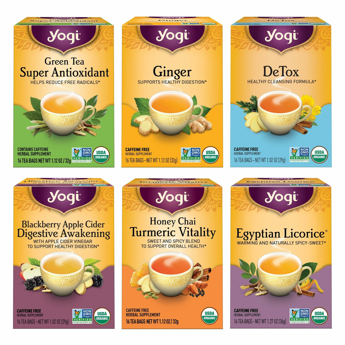 Yogi Digestion DeTox sampler pack front view for a varied daily tea ritual.