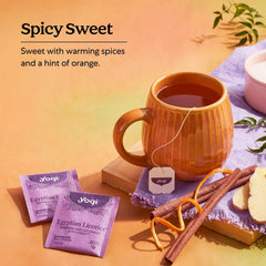 Yogi Egyptian Licorice Tea organic label signals vegan and non-GMO.