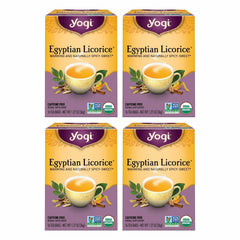 Yogi Egyptian Licorice Tea bags in pack, caffeine-free and organic.