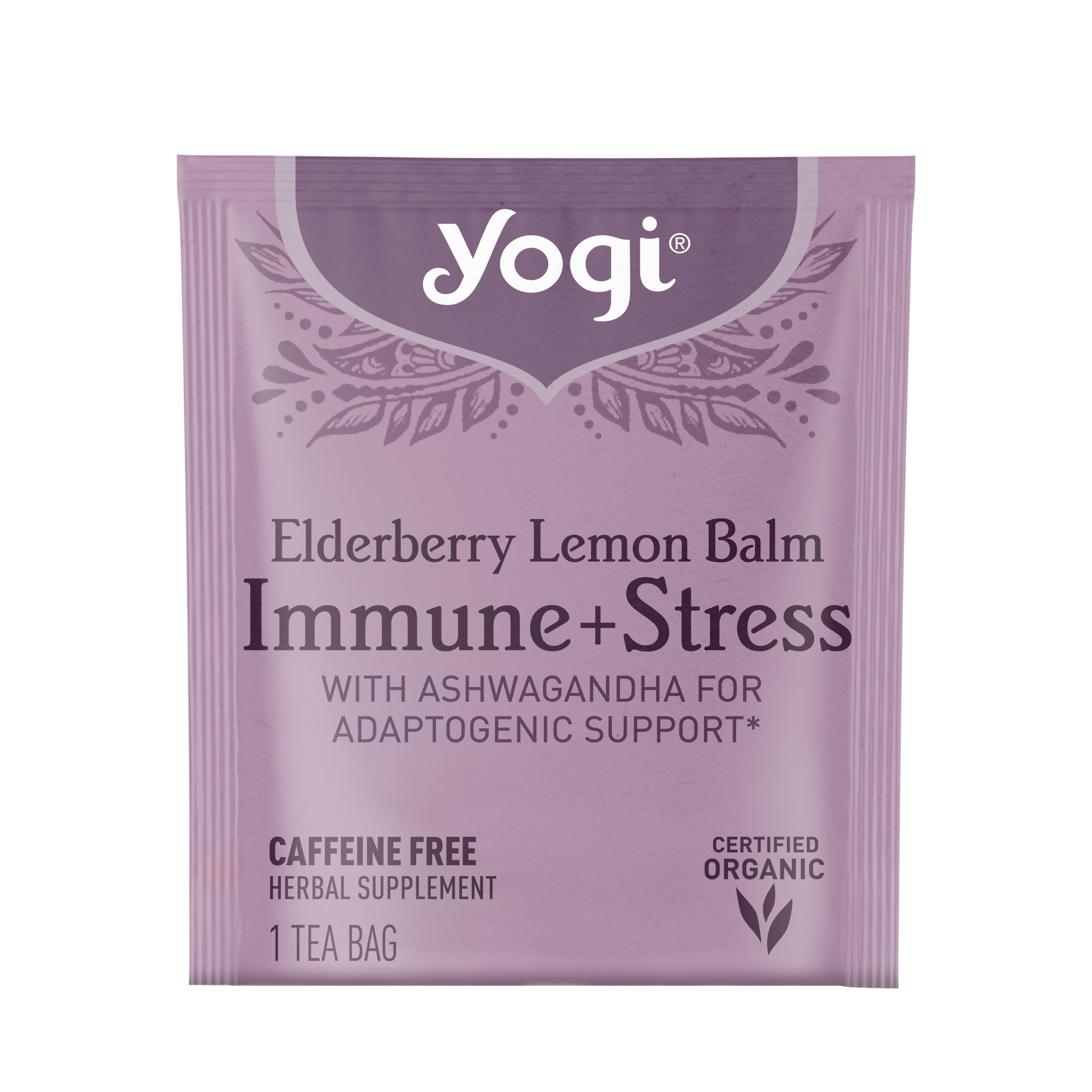 Yogi Elderberry Lemon Stress Tea bags close-up highlighting ingredients and aroma