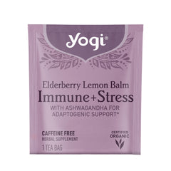 Yogi Elderberry Lemon Stress Tea bags close-up highlighting ingredients and aroma