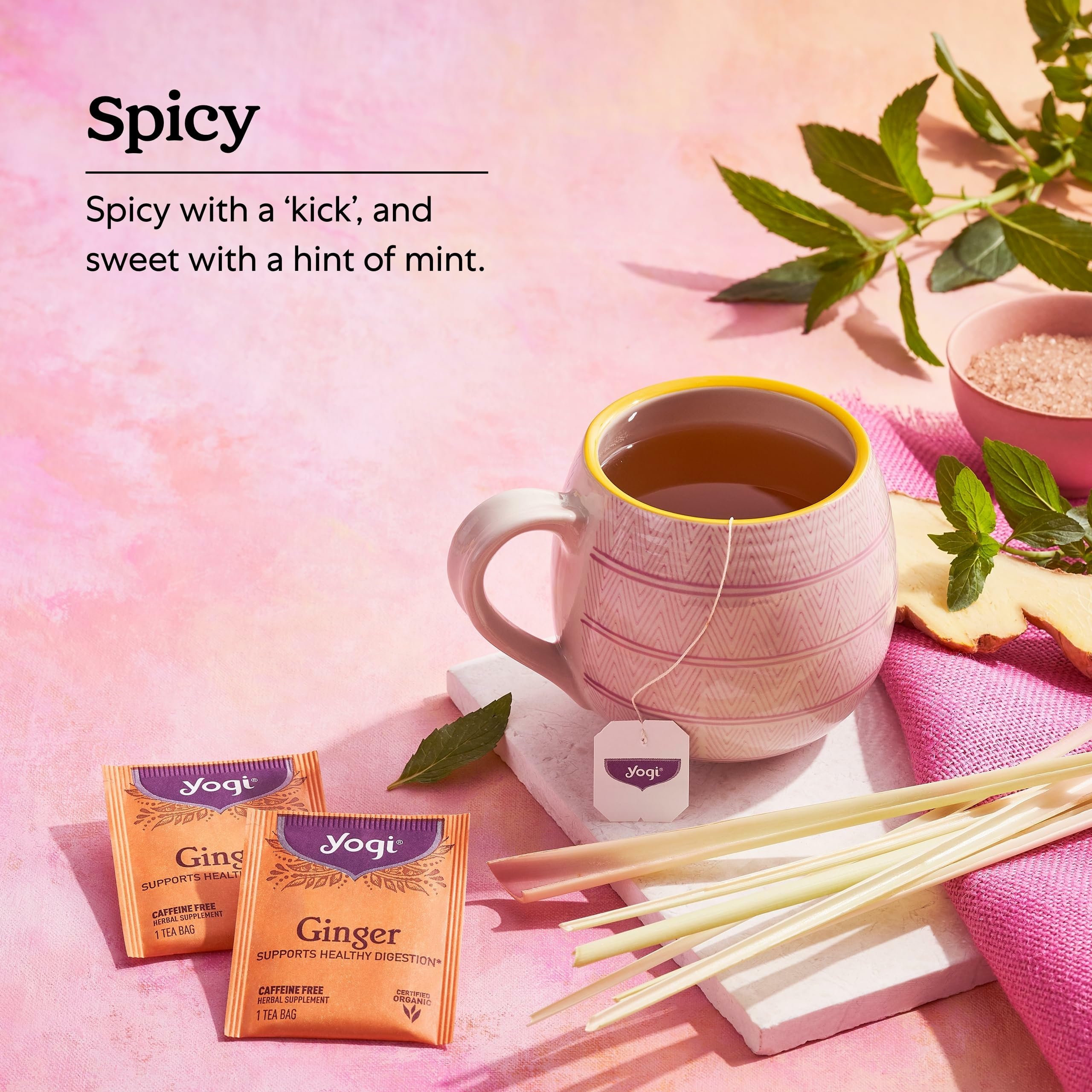 Yogi Ginger Tea packaging and six-pack bundle for convenient tea breaks.