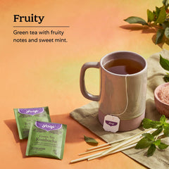 Yogi Green Tea Kombucha cup portrait showing a refreshing, inviting tea.