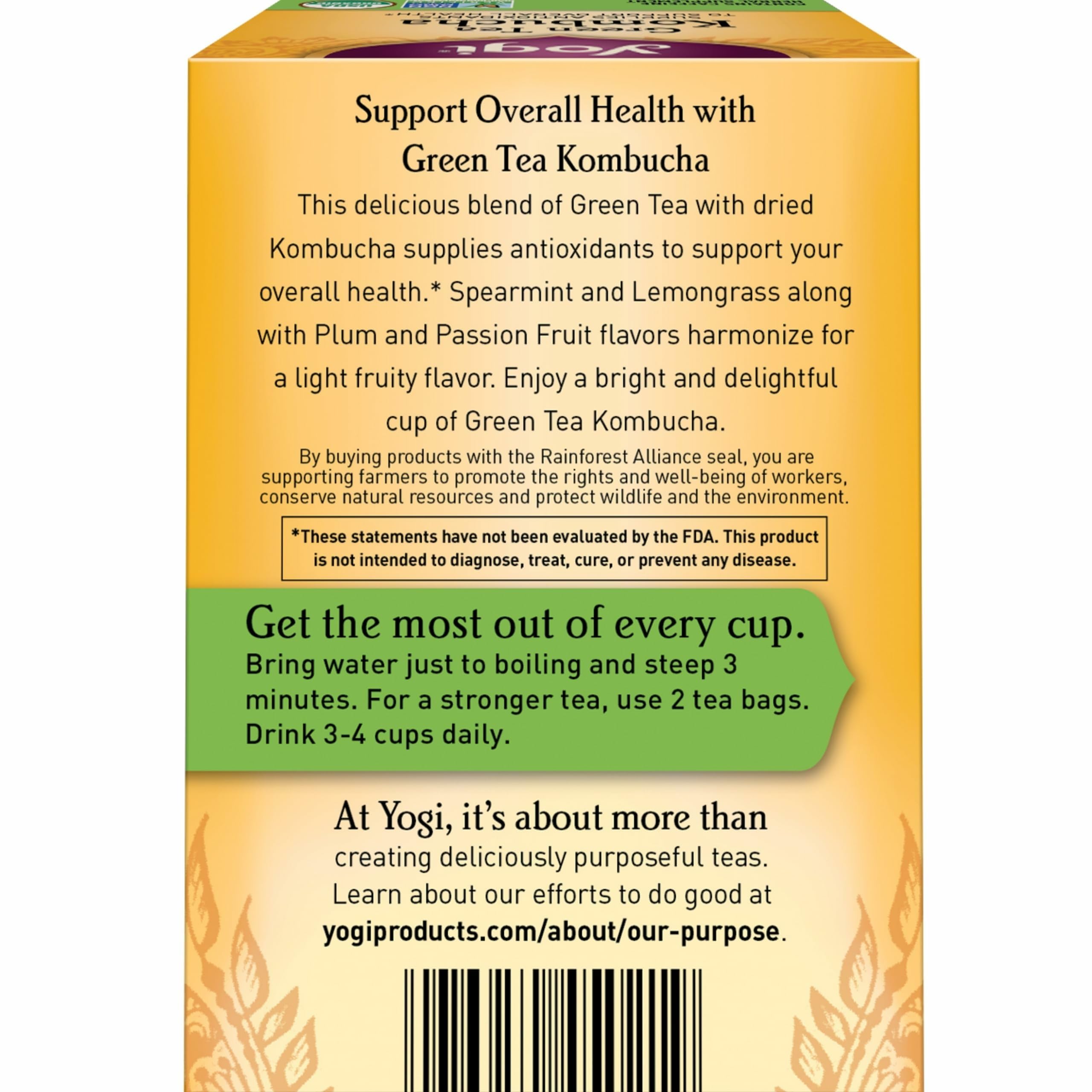 Yogi Green Tea Kombucha steeping cup releasing bright aromatics.