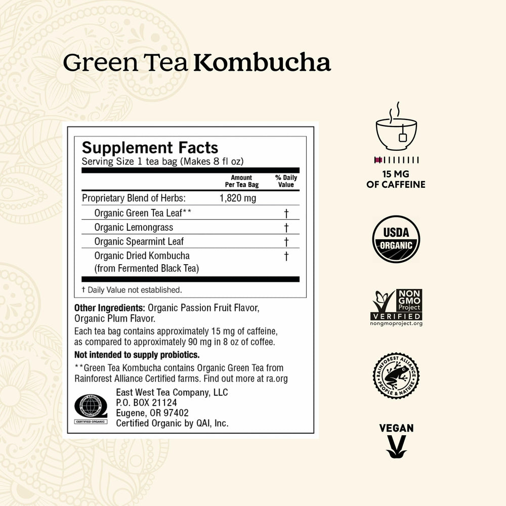 Yogi Green Tea Kombucha tea bags ready for a quick, refreshing brew.