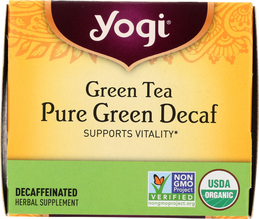 Yogi Green Tea Pure Green Decaf steaming mug evokes a calm aromatic moment.