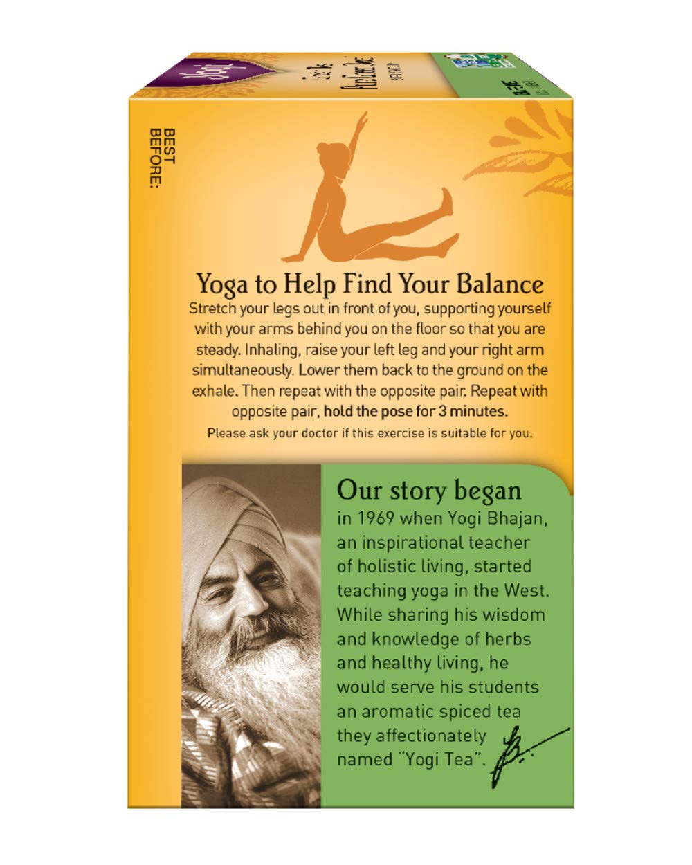 Yogi Green Tea Pure Green Decaf packaging highlighting organic certification and compostable bags.