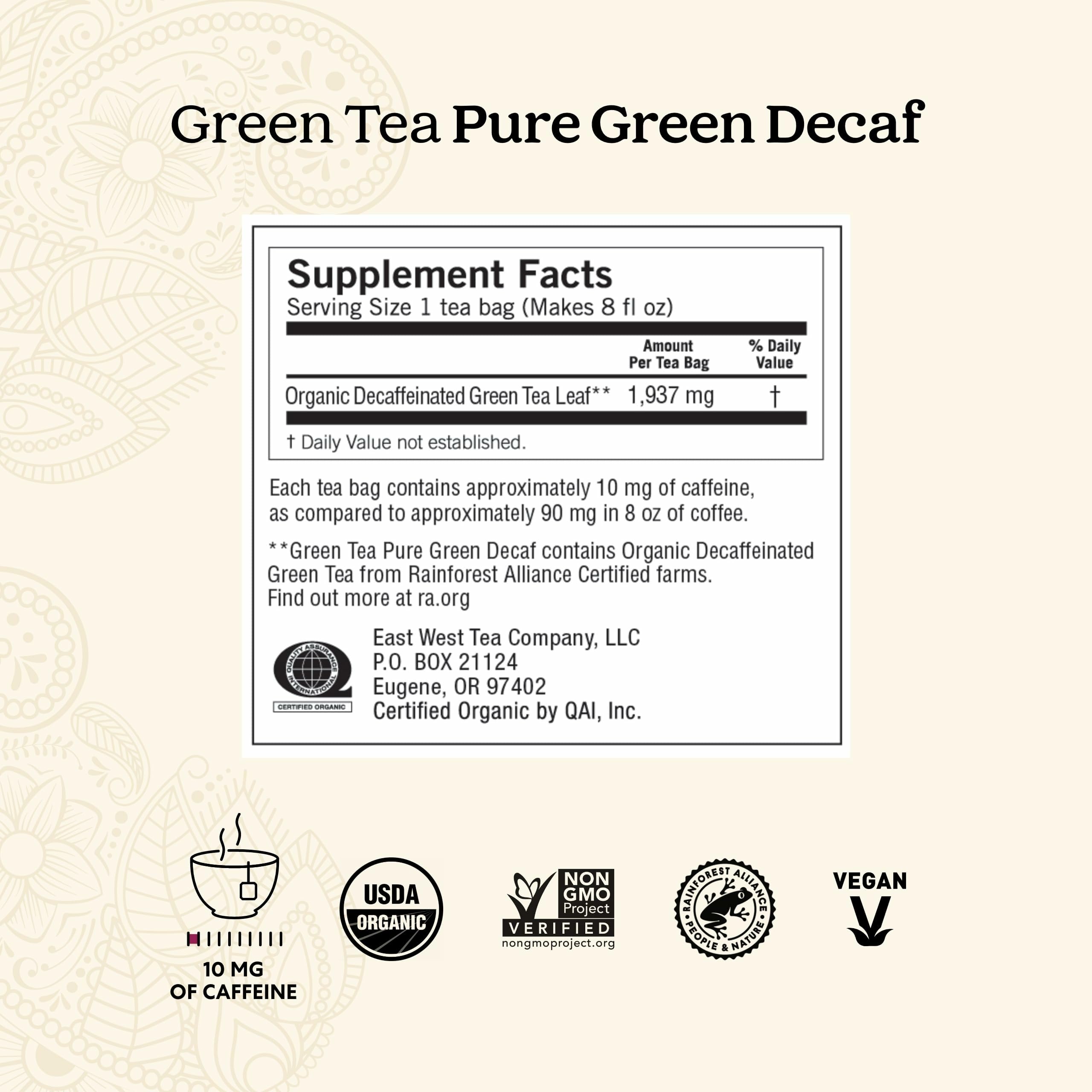 Yogi Green Tea Pure Green Decaf tea bags ready for a quick daily brew.