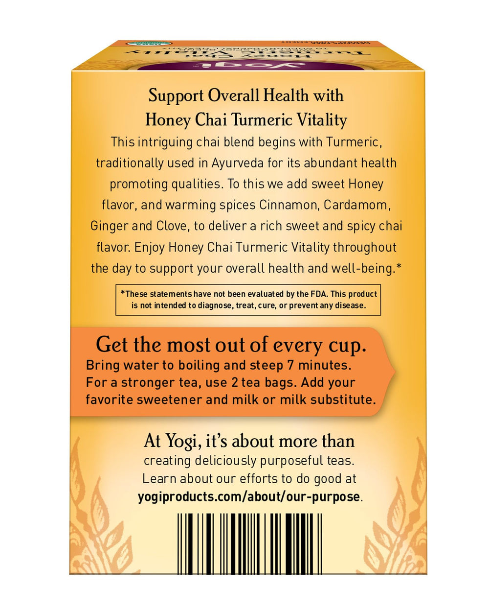 Yogi Honey Chai Turmeric Vitality cup ready, caffeine-free comfort after lunch.
