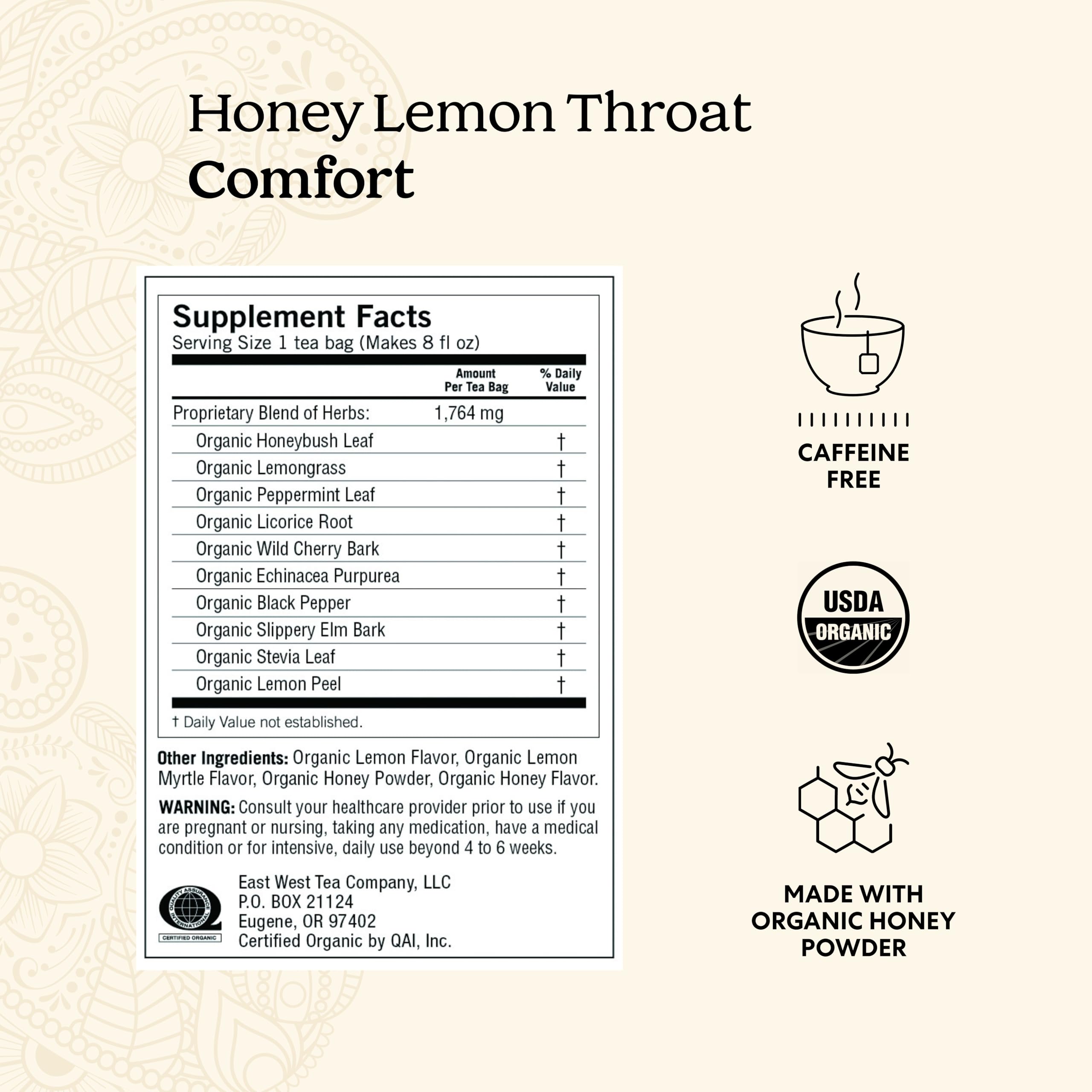 Steeping cup reveals warm honey-lemon aroma from Yogi.