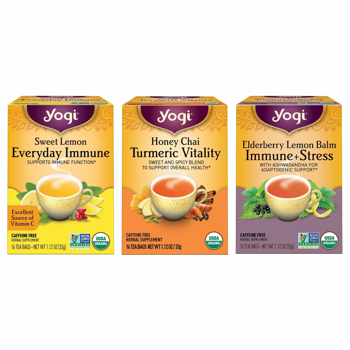 Yogi immune-support tea variety pack with 16 bags per pack for daily immunity