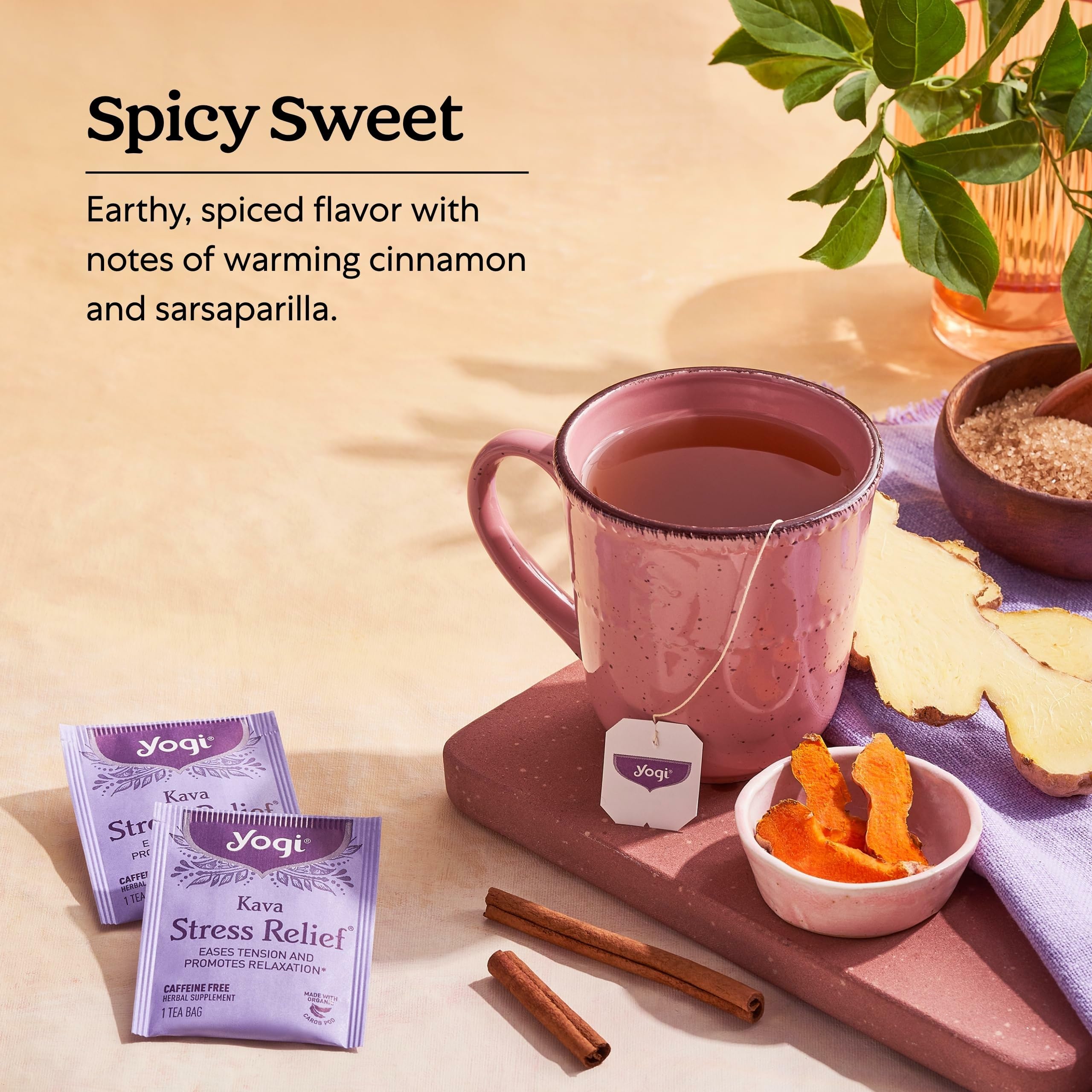 Yogi Kava Stress Relief cinnamon and kava flavor notes for cozy evenings