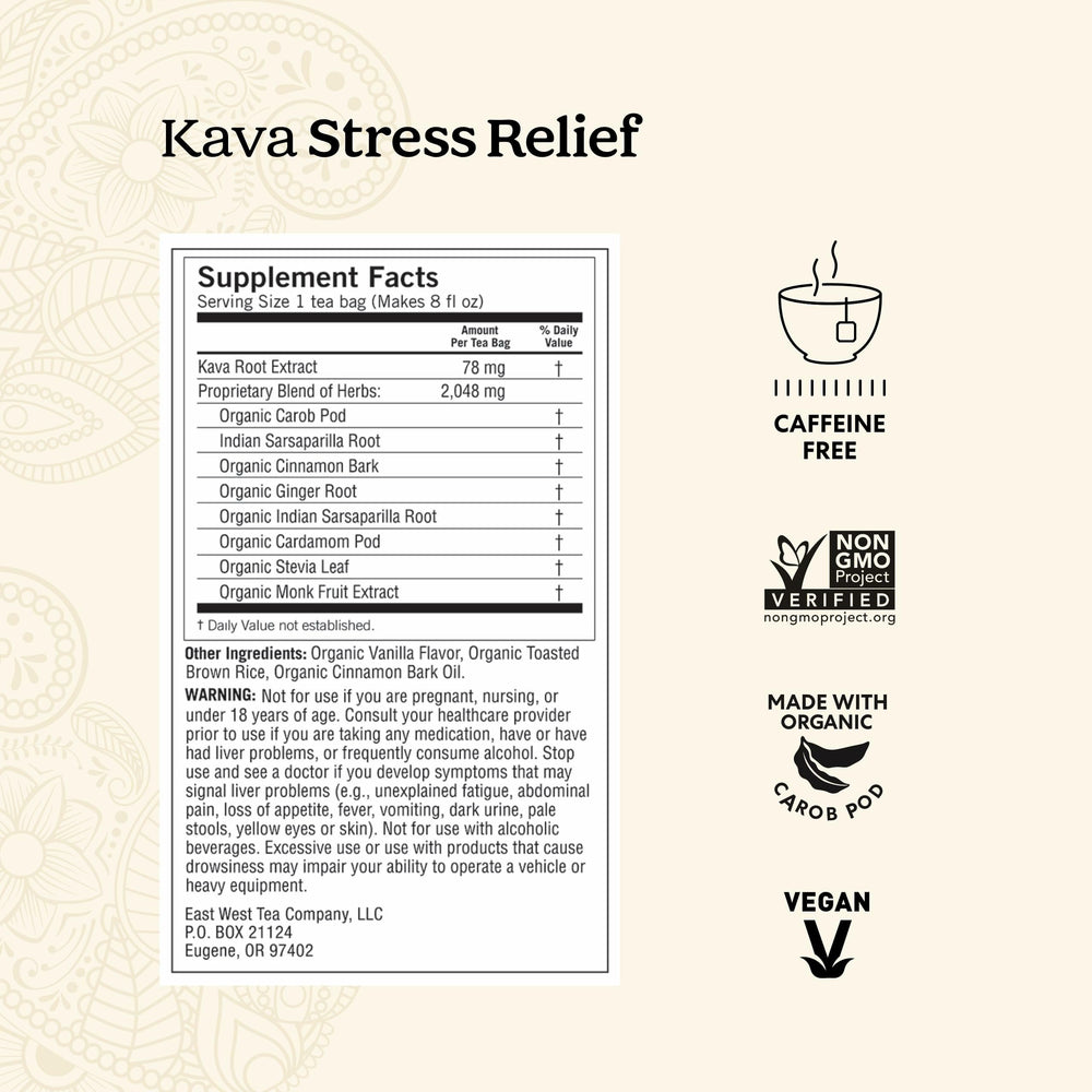 Yogi Kava Stress Relief tea bags ready to brew for calming moments