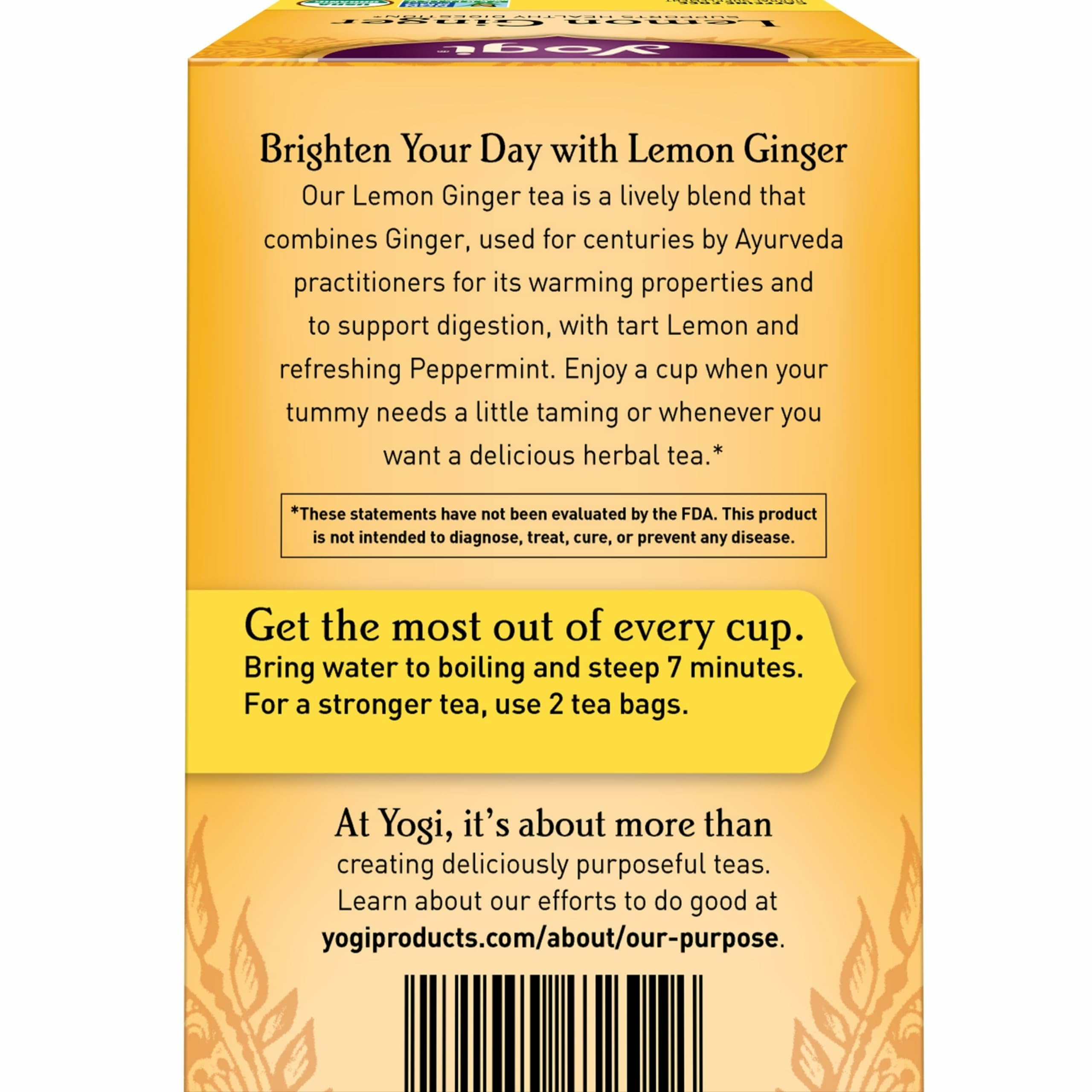 Steeping Yogi Lemon Ginger tea in a cup releases citrus and spice aroma