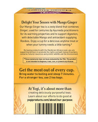 Yogi Mango Ginger tea box packaging, ready-to-brew for a cozy caffeine-free ritual